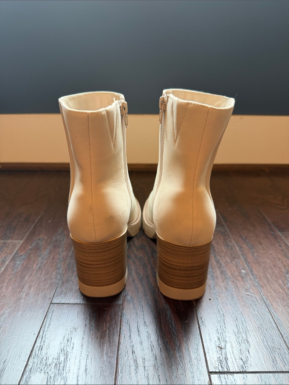 MIA Beige Block Heel Ankle Boots with Side Zip SIZE 7.5 - Picture 4 of 4
